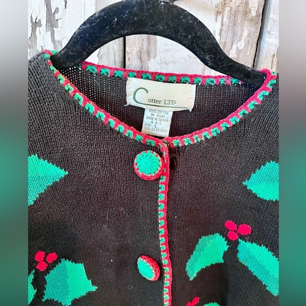 Cutter LTD size large Poinsettia & Santa sweater Christmas - Picture 2 of 5